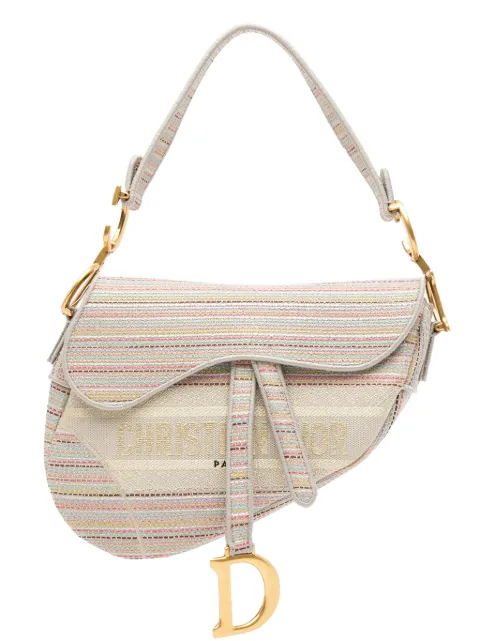 Christian Dior Pre-Owned 2021 Embroidered Canvas Stripes Saddle shoulder bag