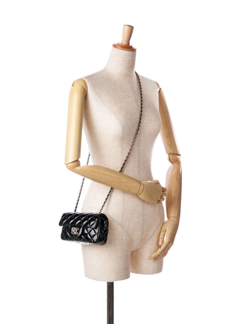 CHANEL Pre-Owned 2013-2014 extra mini Classic Flap lakleren rechthoekige crossbodytas - Zwart