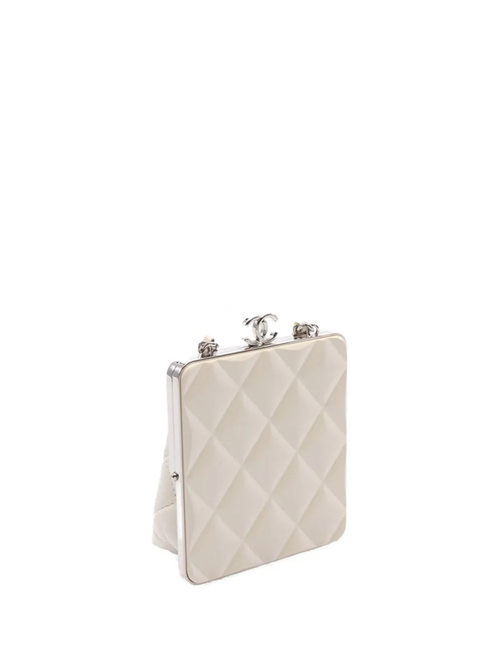 Pre-owned Chanel 2021 Lambskin And Plexiglass Kiss Clutch With Chain Crossbody Bag In 白色