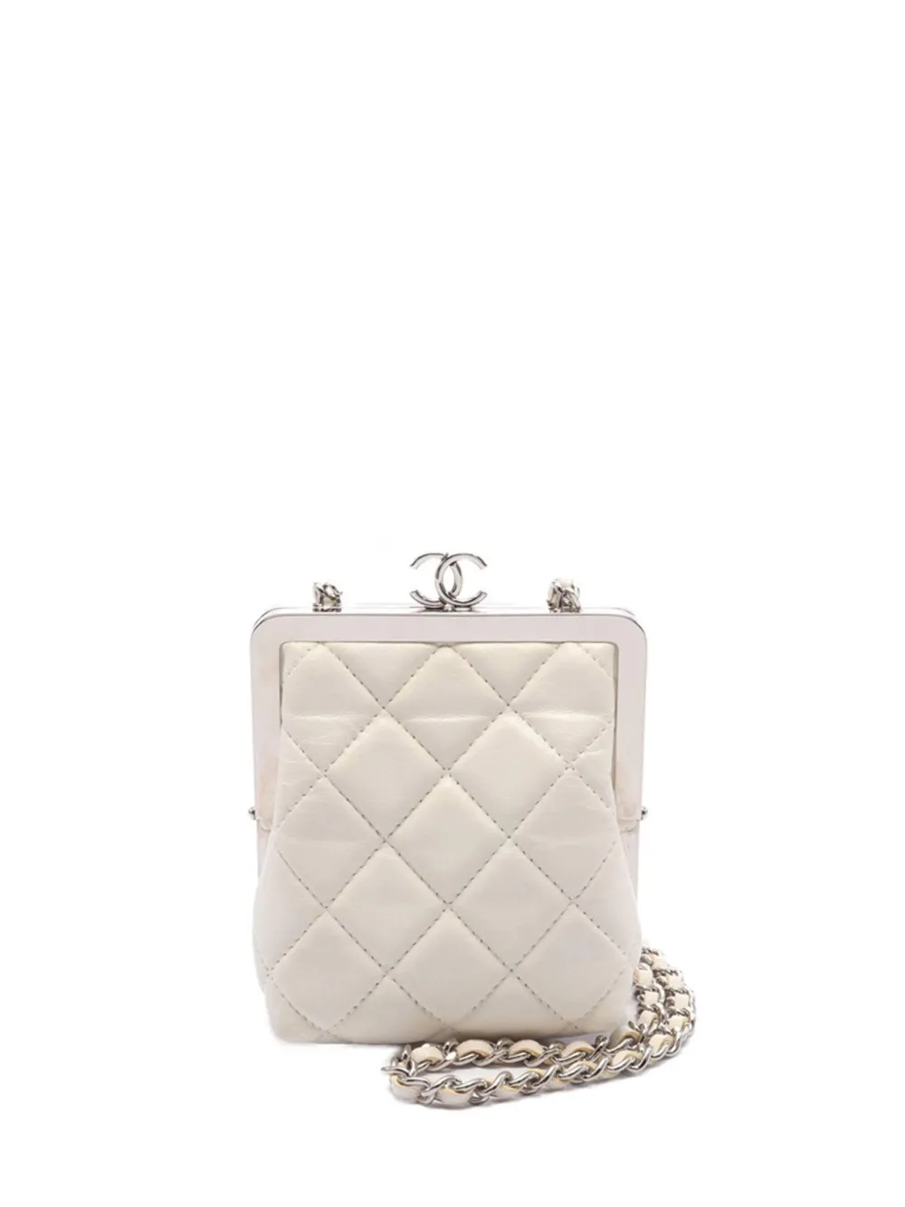 CHANEL Pre-Owned 2021 Lambskin Kiss Clutch with Chain crossbody bag | White | Image 1