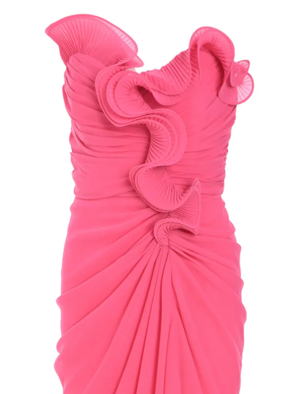 Badgley Mischka☆コーラルピンクの美ラインワンピース Badgley Mischka Ruffled Gown | Pink | FARFETCH