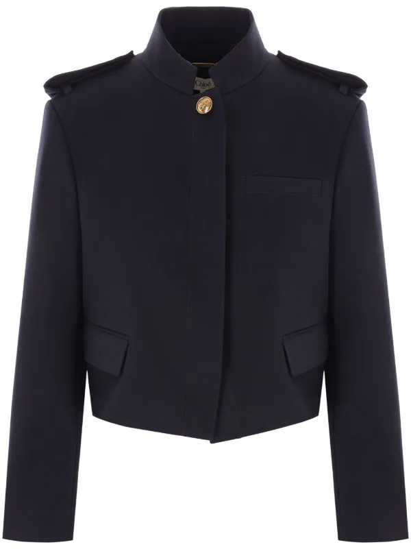 【CHLOE'】cropped wool jacket for women(関税込み) Chloé Epaulettes Cropped Jacket | Blue | FARFETCH