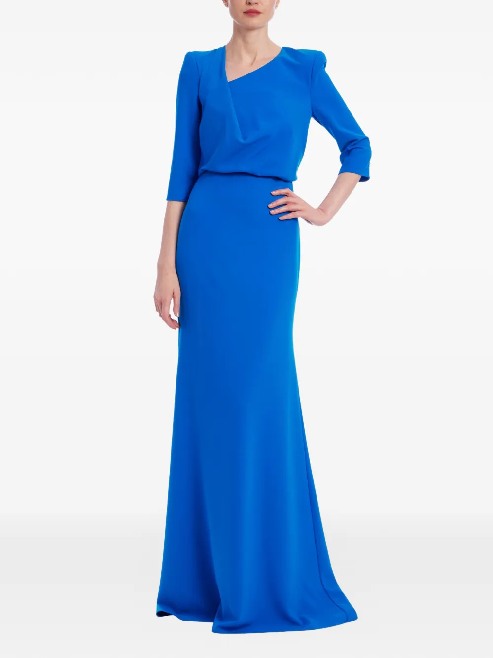 Badgley Mischka draped elbow-sleeve gown - Blu
