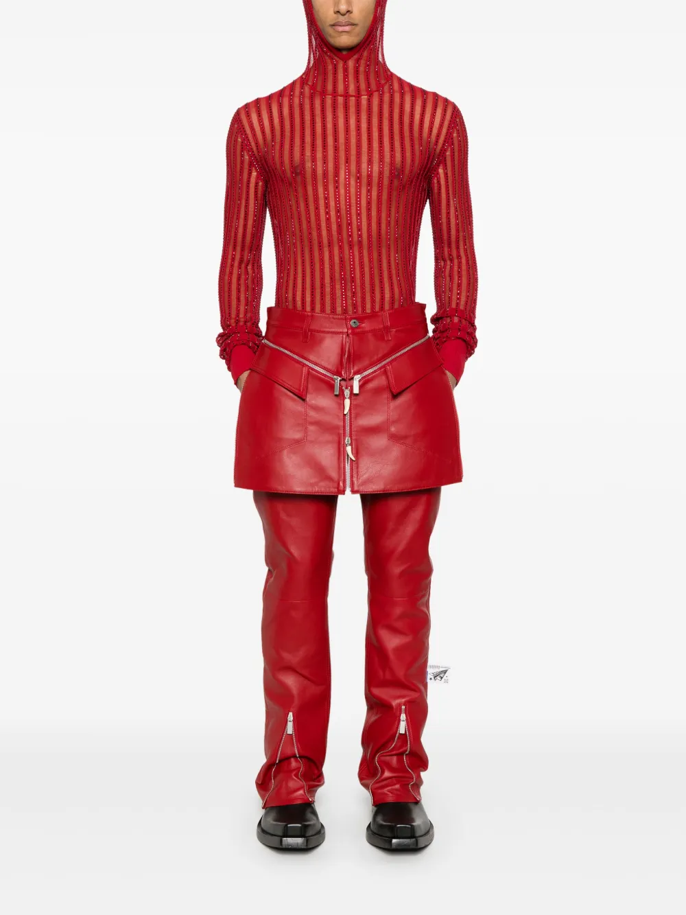 Off-White Geribbelde hoodie verfraaid met kristallen - Rood