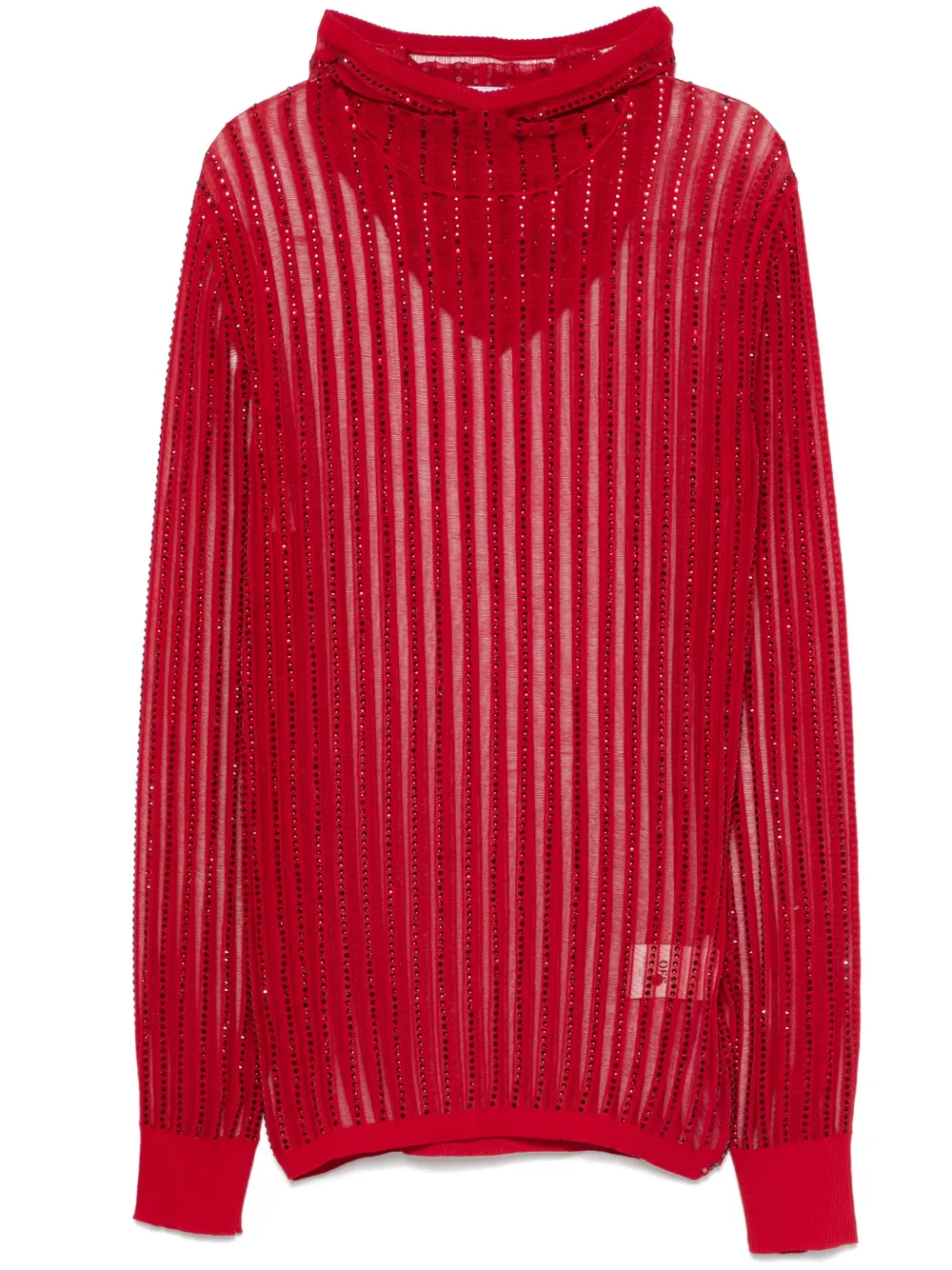 Off-White Geribbelde hoodie verfraaid met kristallen Rood