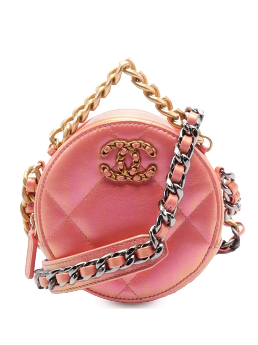 2021 Iridescent Lambskin 19 Round Clutch with Chain satchel