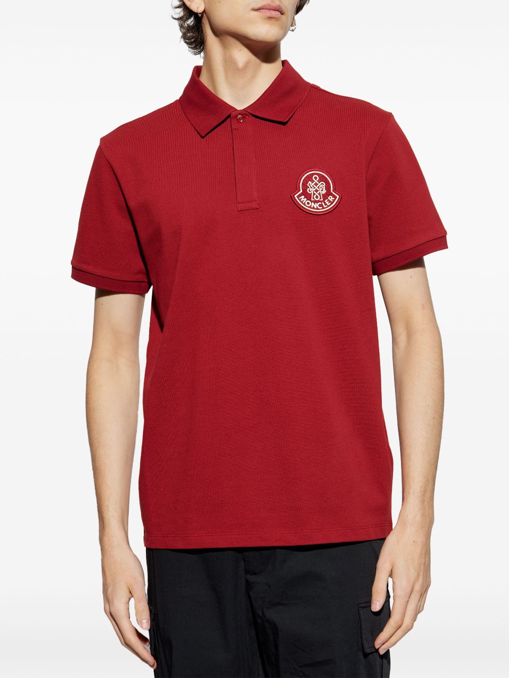 Moncler appliqué cotton polo shirt - Red