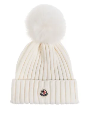 【新品未使用】値下げ可 モンクレール ニット帽 ホワイト ポンポン付き MONCLER ホワイト ニット帽 ポンポン付き