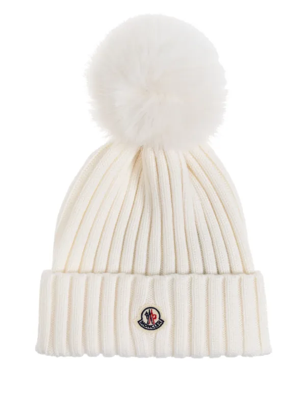 【関税込み】Moncler ホワイト ポンポン ビーニー Moncler ポンポン ビーニー | ホワイト | FARFETCH JP