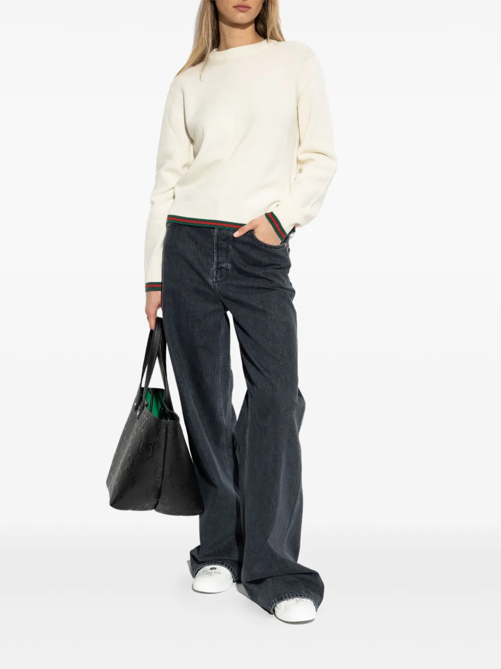 Gucci Web-stripe trim sweater - Beige