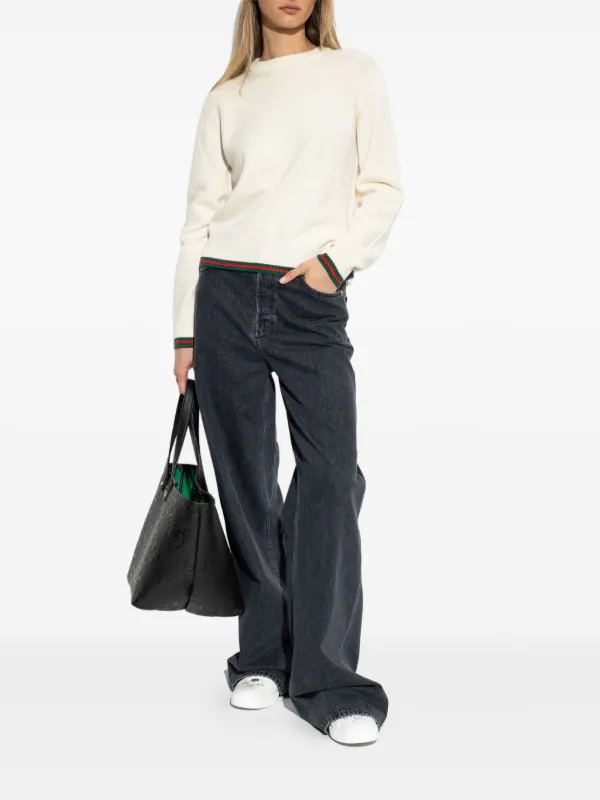 Gucci ウェブストライプトリム セーター | ニュートラル | FARFETCH JP