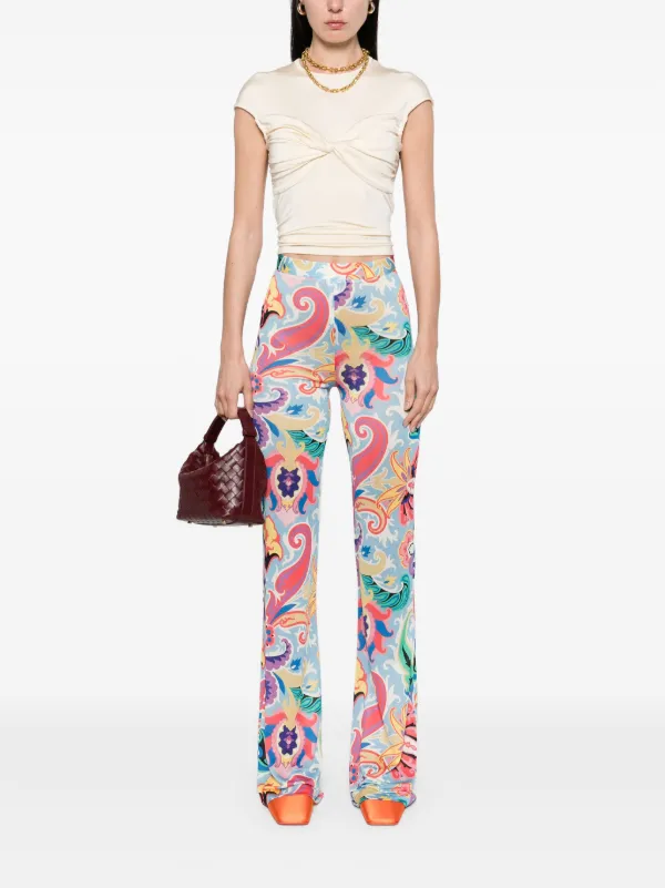 国内発 ETRO 花柄ペイズリーストレッチビスコースフレアパンツ ETRO ペイズリー パンツ | ブルー | FARFETCH JP