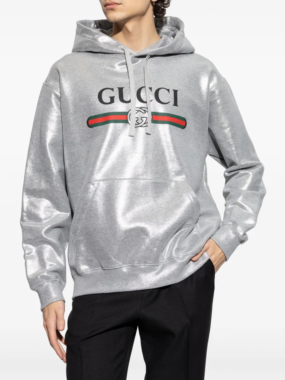 Gucci Katoenen hoodie met logoprint Zilver