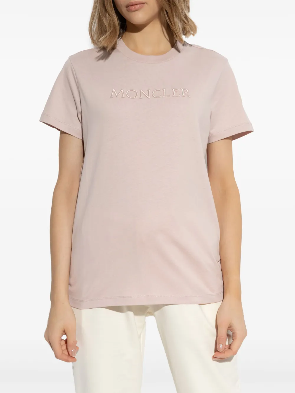 Moncler T-shirt met geborduurd logo Roze