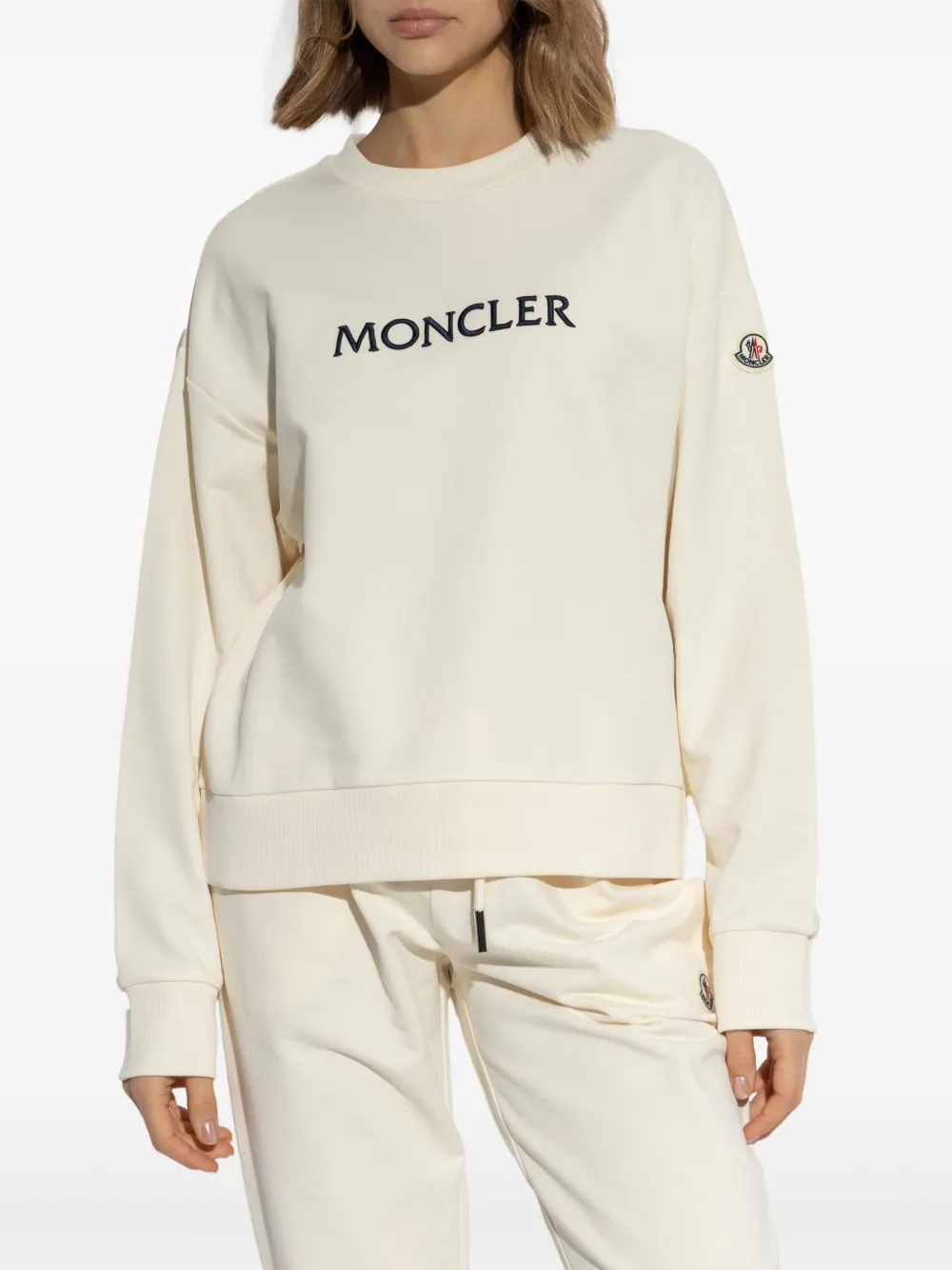 Moncler Sweater met geborduurd logo Beige