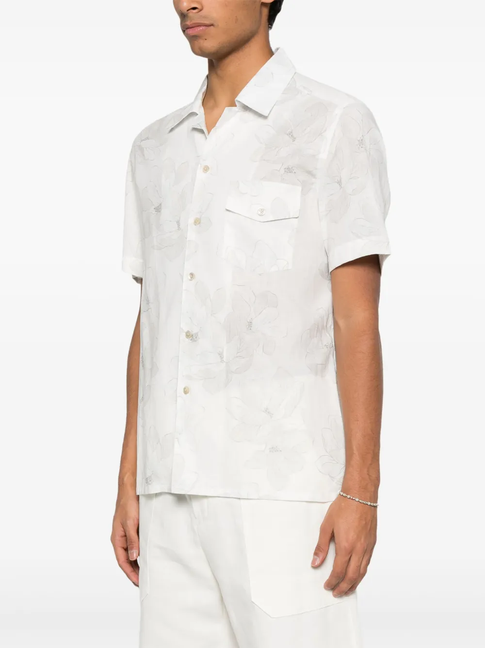 Shop Eleventy Floral Shirt In Neutrals