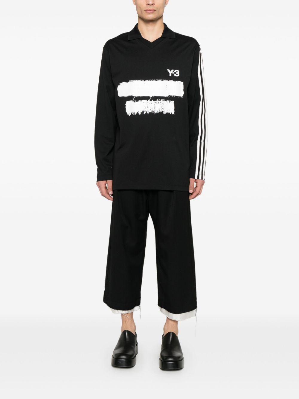 Y-3 graphic-logo long-sleeves polo shirt - Zwart