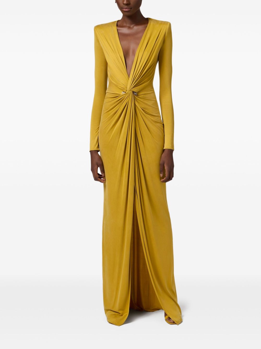 Elisabetta Franchi piercing-detail jersey gown - Geel