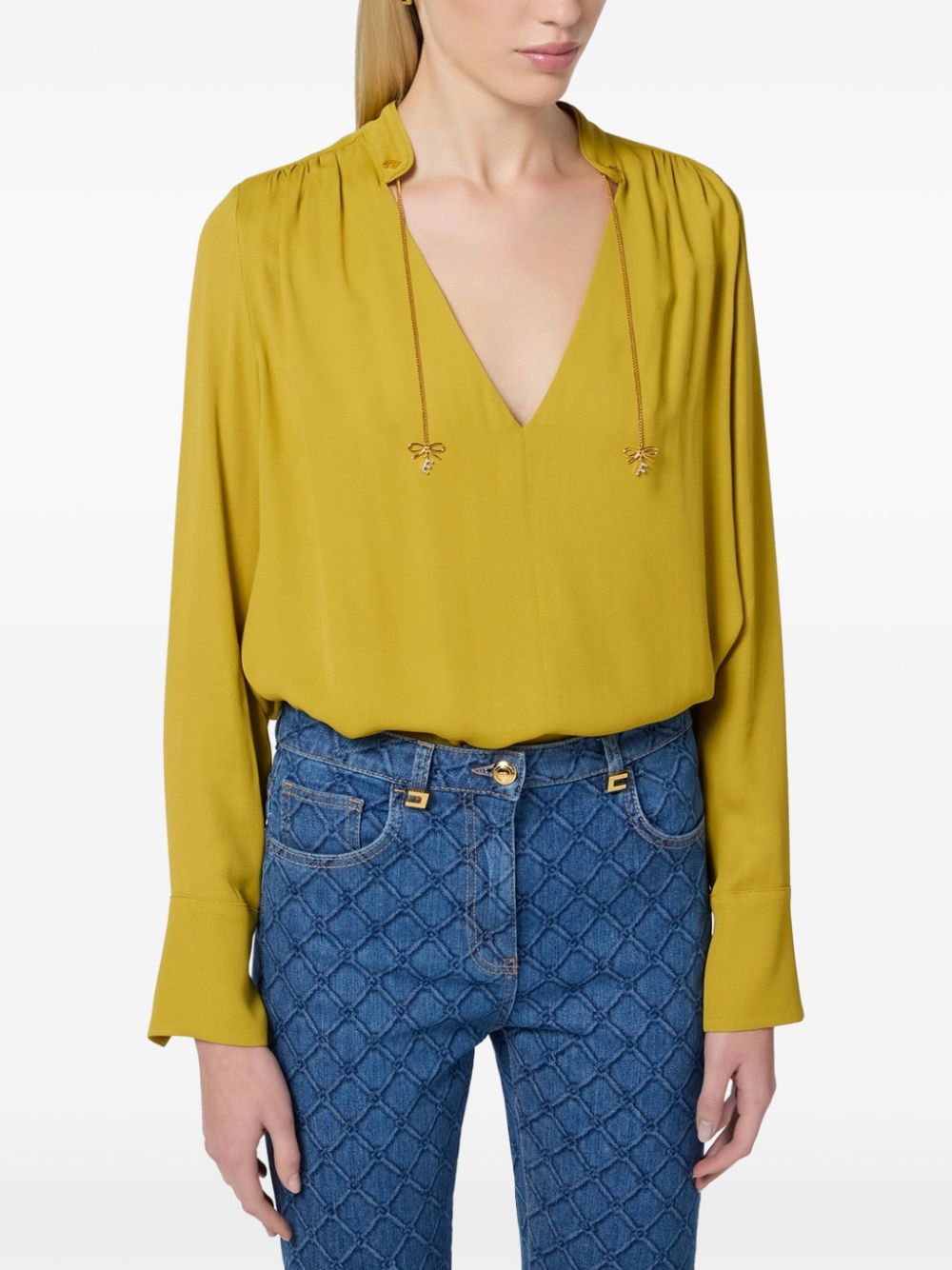 Elisabetta Franchi logo-charm georgette blouse - Geel