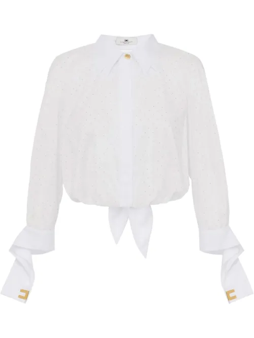 Chemise en popeline à ornements strassés - Elisabetta Franchi - Modalova