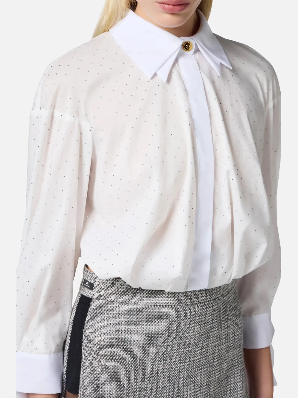 Elisabetta Franchi Popeline shirt verfraaid met stras Wit