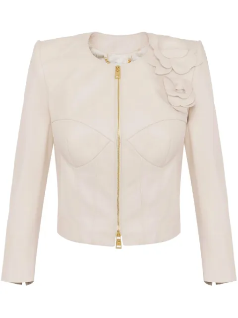 Elisabetta Franchi flower appliqués leather jacket