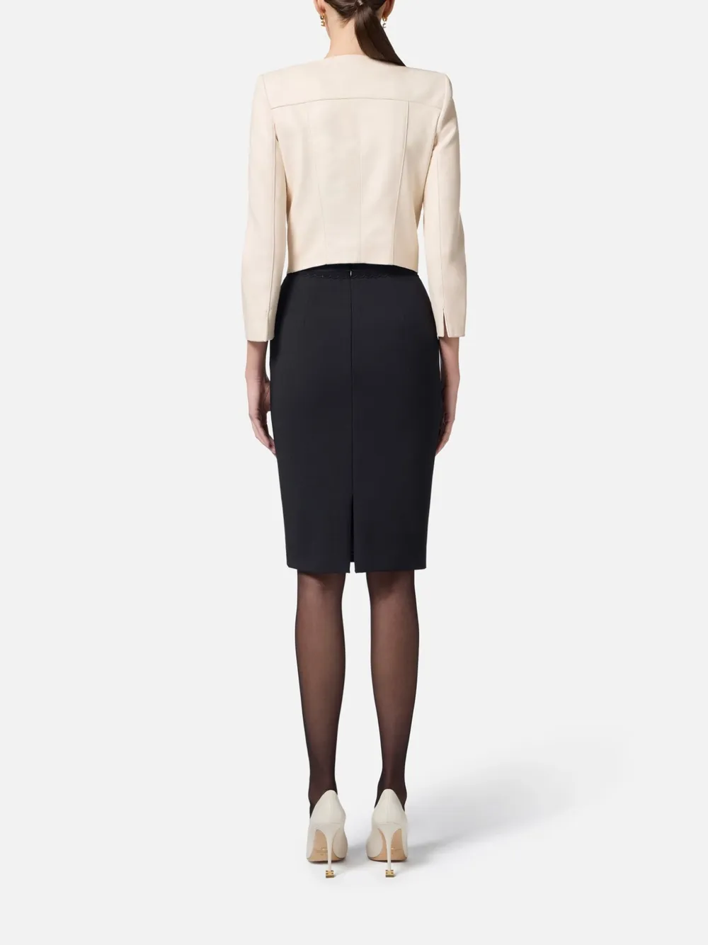 Elisabetta Franchi Leren jack met bloemapplicatie Beige