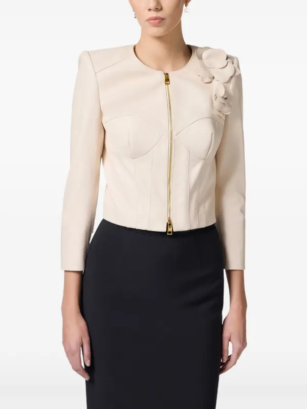 Elisabetta Franchi フローラル レザージャケット