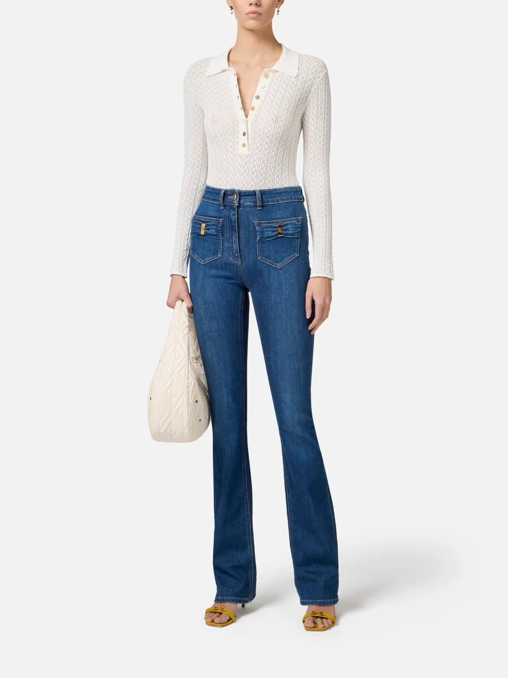 Elisabetta Franchi Flared jeans met strikdetail Blauw