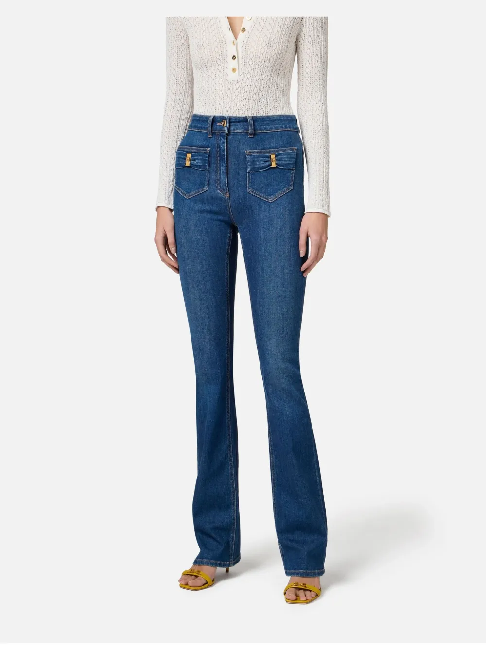 Elisabetta Franchi Flared jeans met strikdetail Blauw