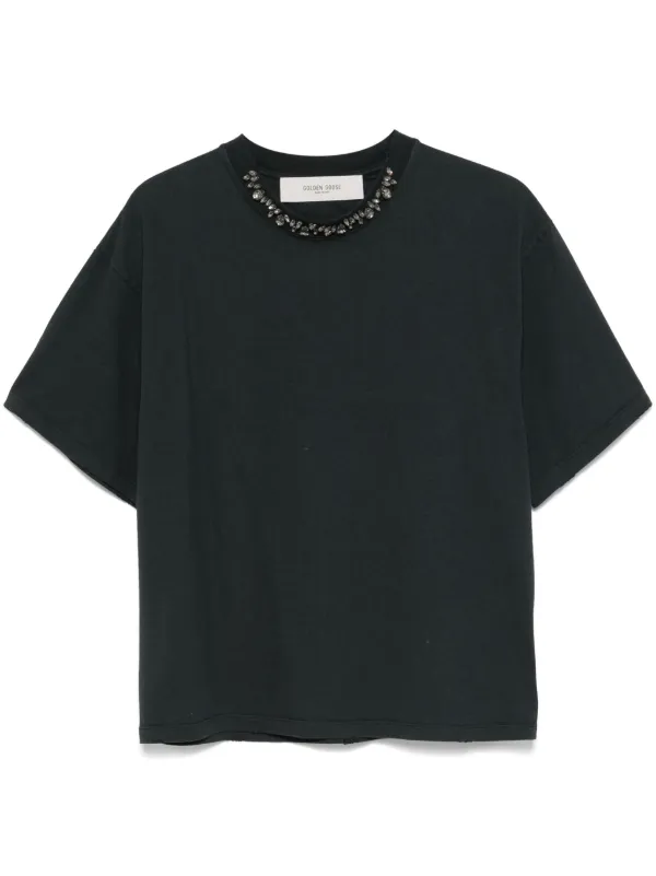 Golden Goose Black T-shirt with Crystals