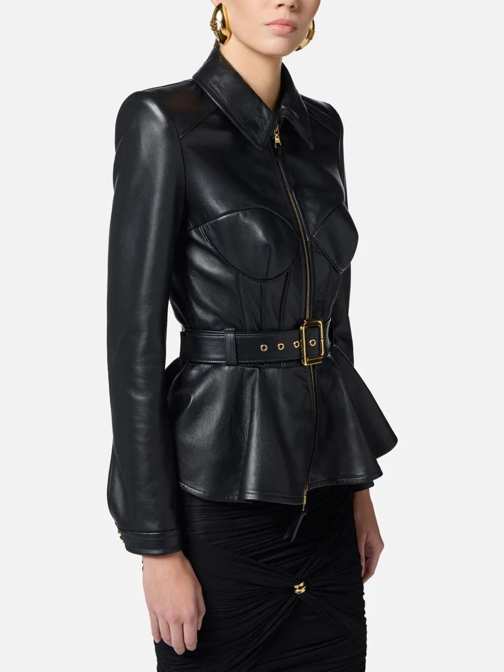 Elisabetta Franchi Leren jack Zwart