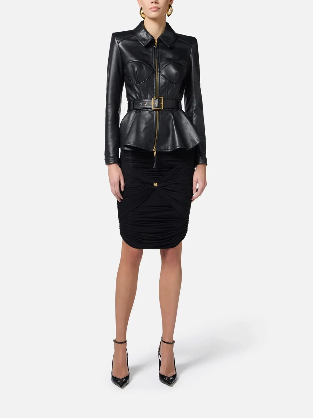 Elisabetta Franchi Leren jack Zwart