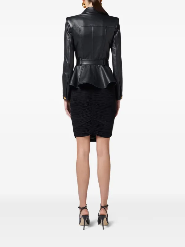 Elisabetta Franchi Peplum Leather Jacket | Black | FARFETCH