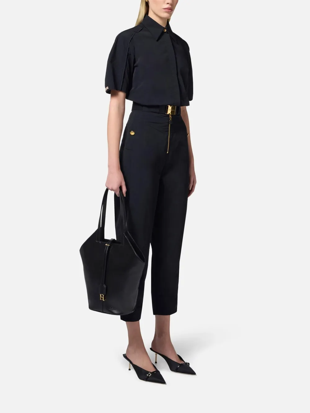 ELISABETTA FRANCHI BELTED VOILE STRAIGHT TROUSERS