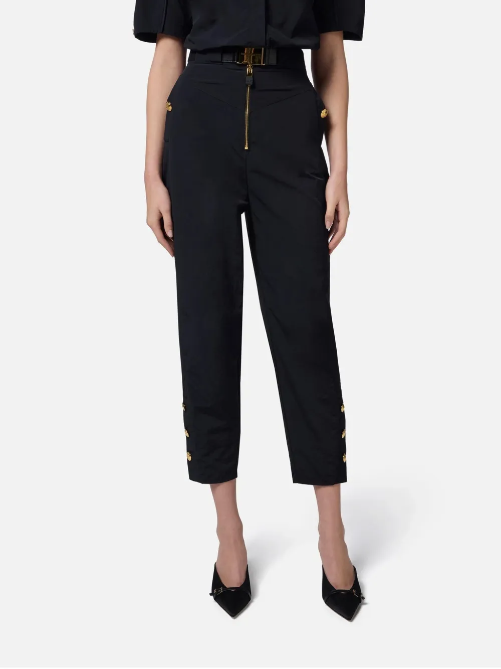 ELISABETTA FRANCHI BELTED VOILE STRAIGHT TROUSERS