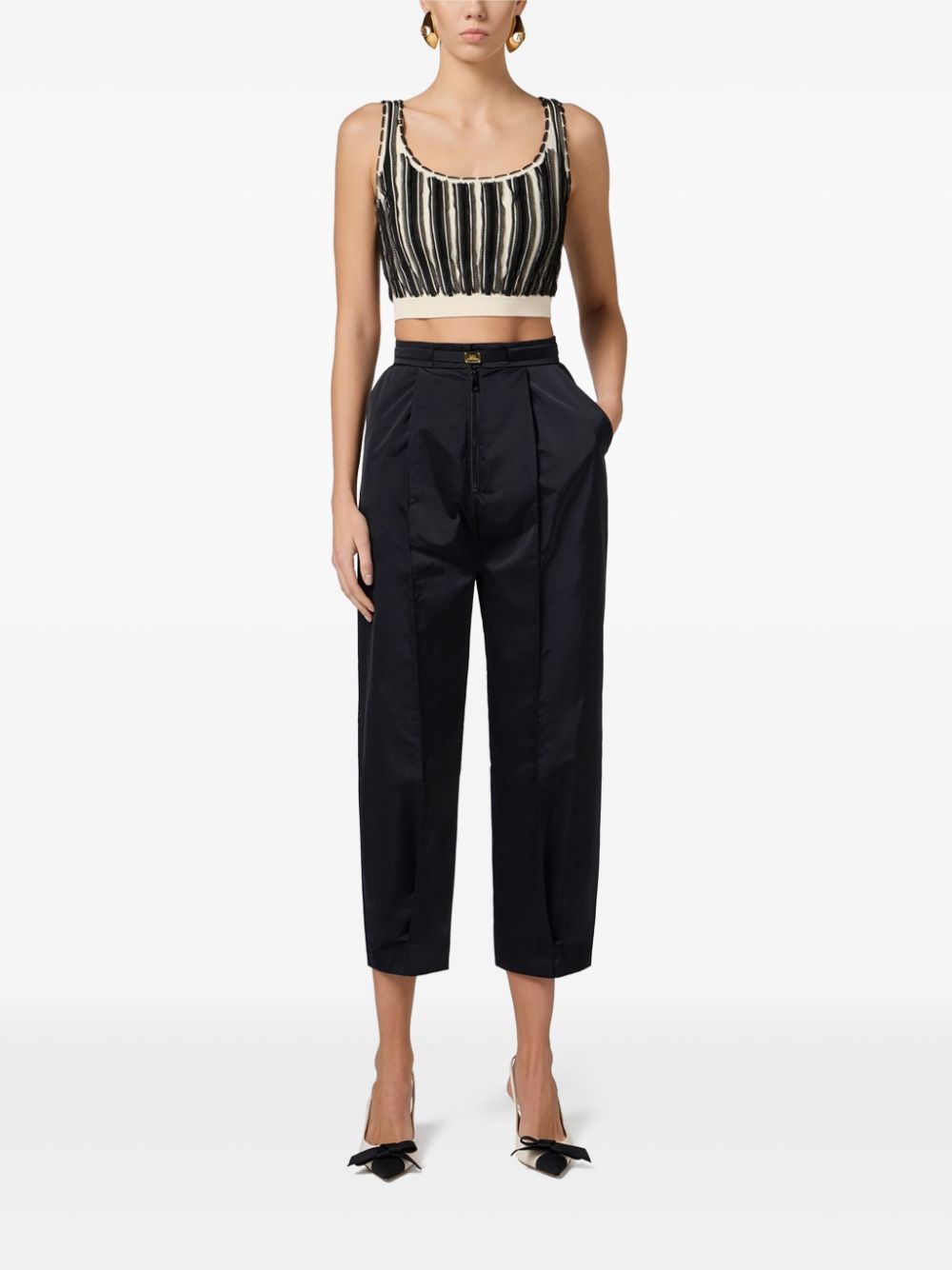 Elisabetta Franchi belted voile boyfriend trousers - Zwart