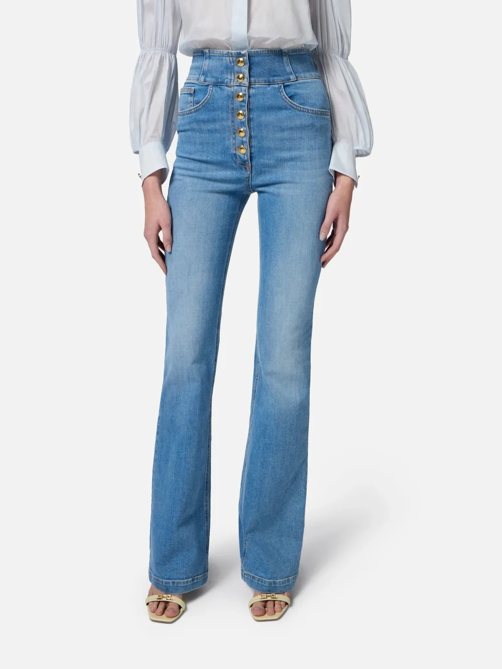 Elisabetta Franchi Flared jeans met logoknoop Blauw