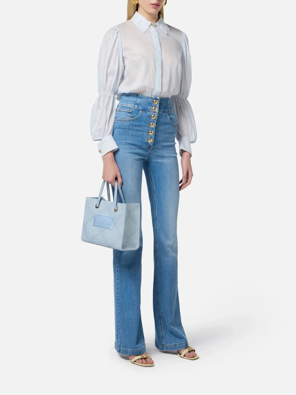 Elisabetta Franchi Flared jeans met logoknoop Blauw