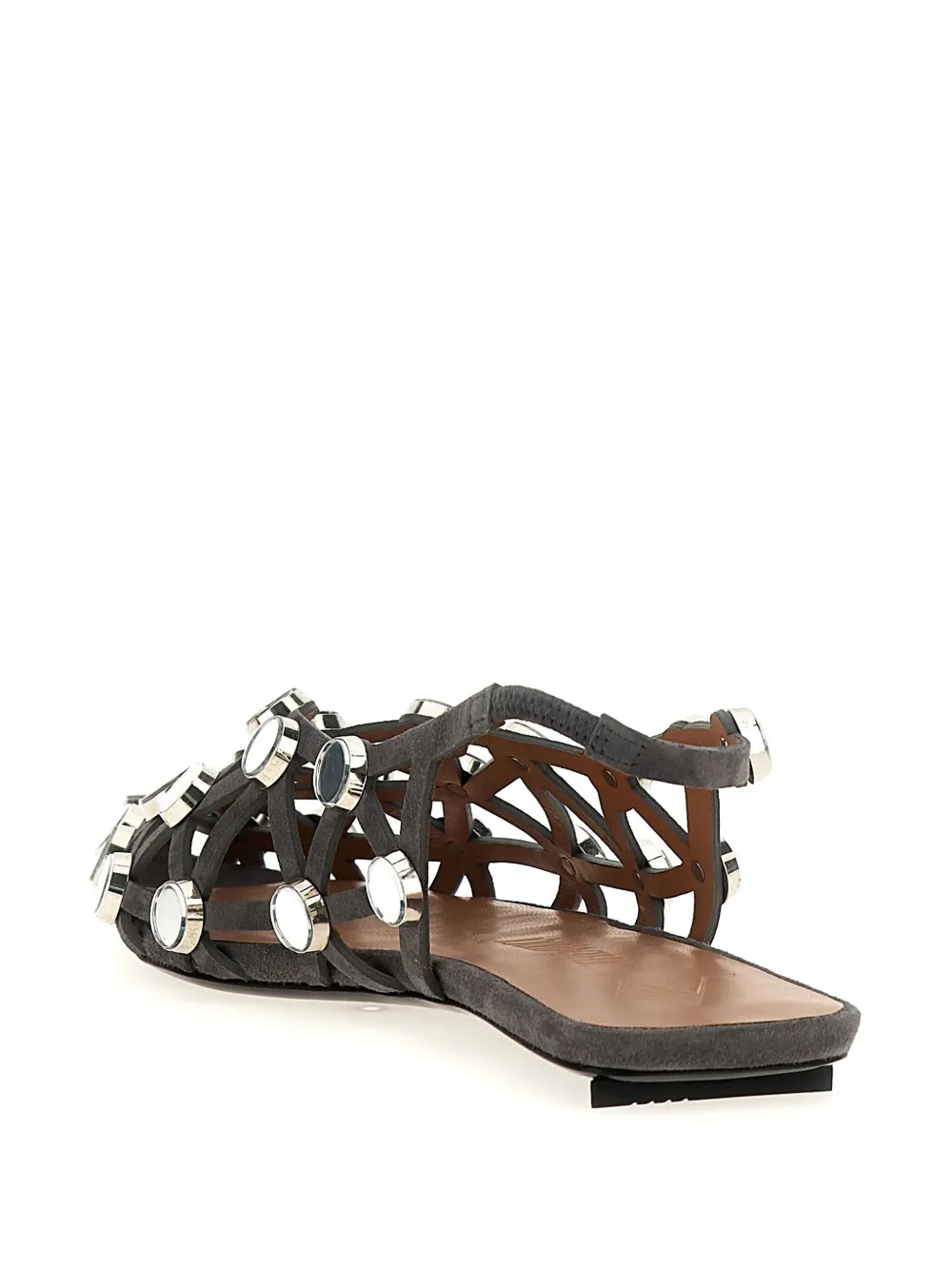 Attico Grid Embellished Suede Slingback Flats In Grey