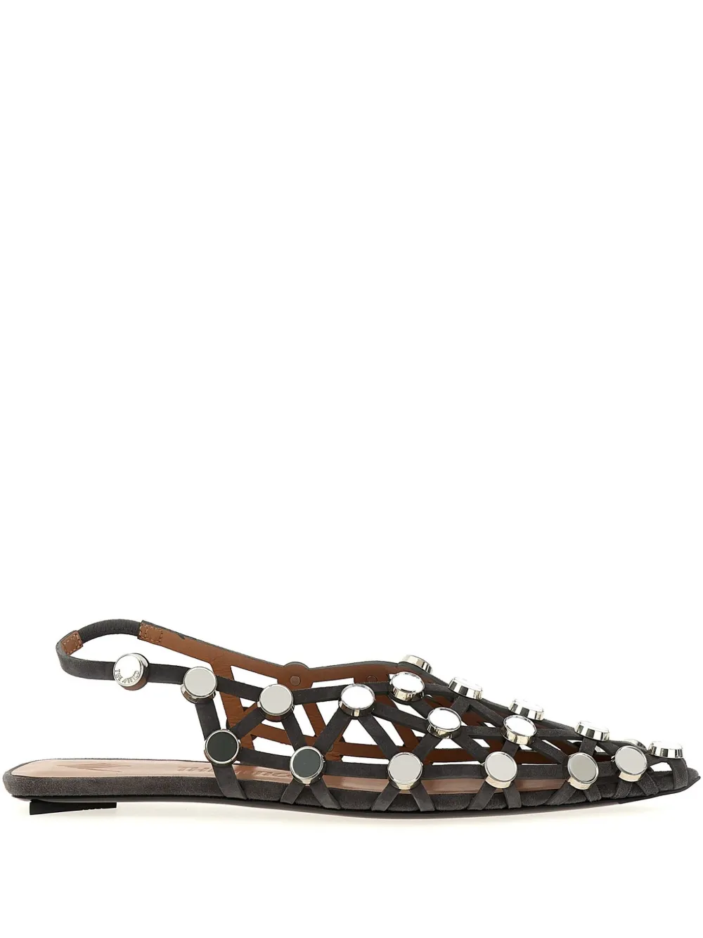 Attico Grid Embellished Suede Slingback Flats In Grey