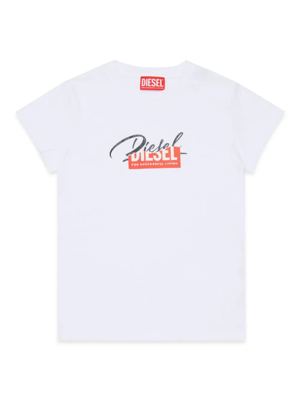 Diesel Kids Katoenen T-shirt met gerafelde logoprint Wit