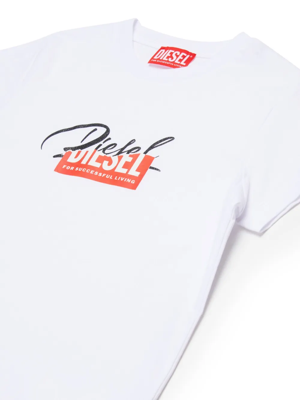Diesel Kids Katoenen T-shirt met gerafelde logoprint Wit