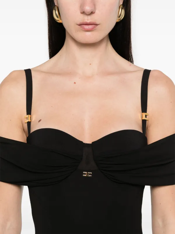 【ELISABETTA FRANCHI】関税込☆リブニット フリルドレス black ELISABETTA FRANCHI KNIT DRESS WITH PLEATS | Celia Boutique
