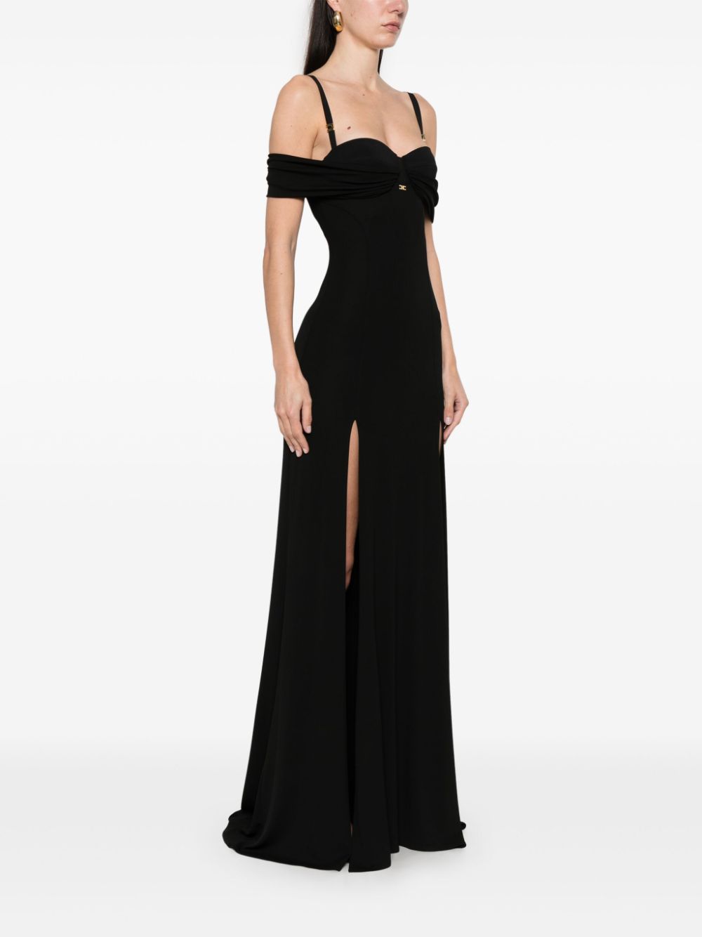 Elisabetta Franchi corset-style crepe maxi dress Zwart