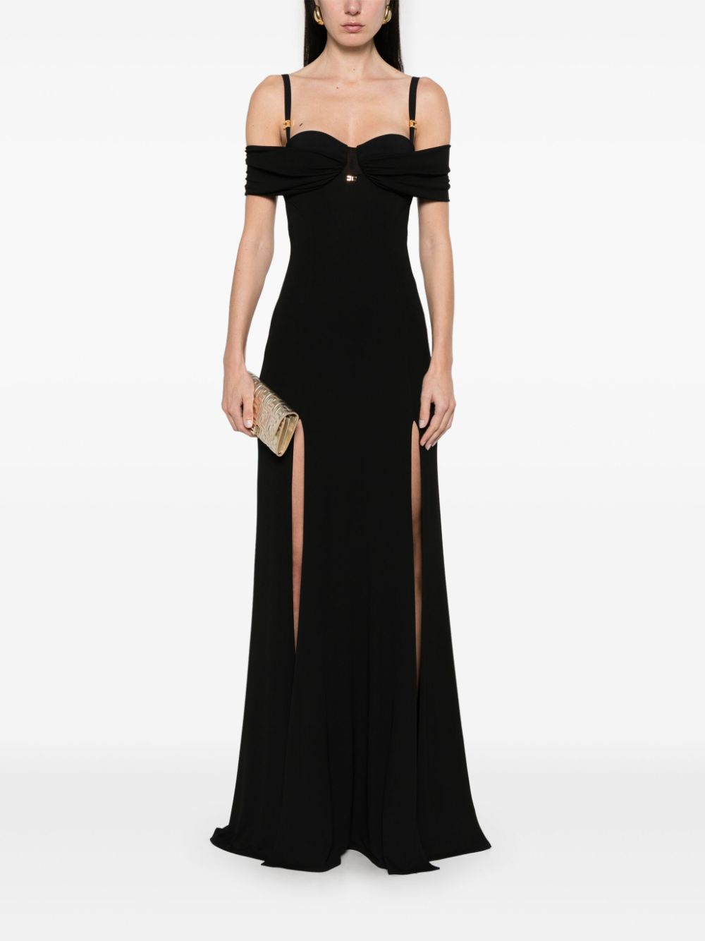 Elisabetta Franchi corset-style crepe maxi dress - Zwart