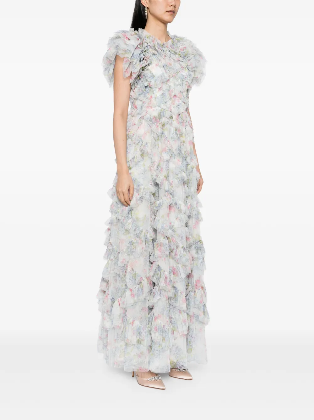 NEEDLE & THREAD HYDRANGEA GENEVIEVE RUFFLE GOWN