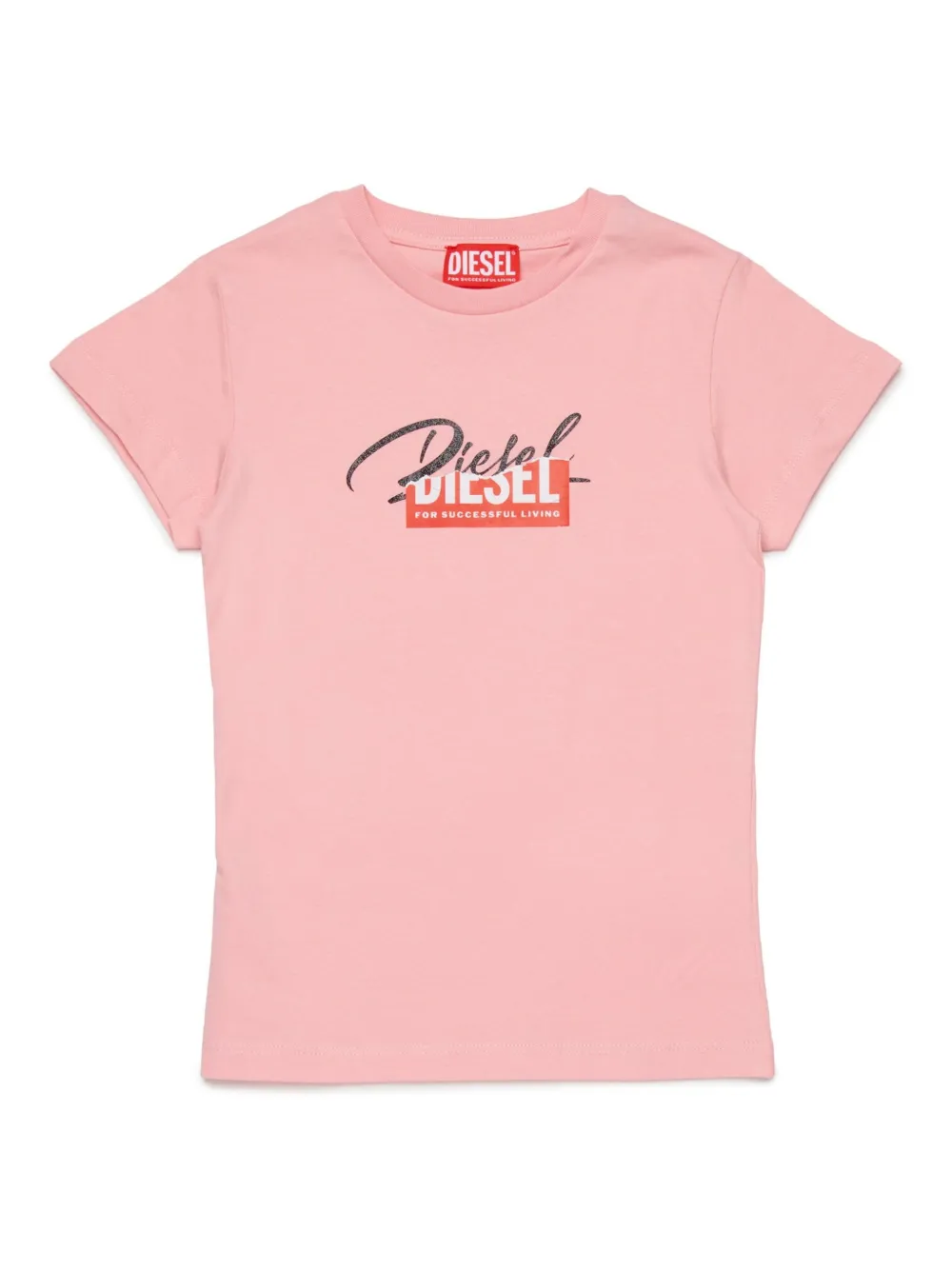 Diesel Kids Katoenen T-shirt met gerafelde logoprint Roze