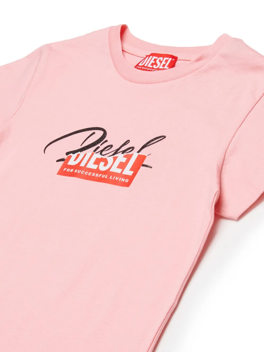 Diesel Kids Katoenen T-shirt met gerafelde logoprint Roze