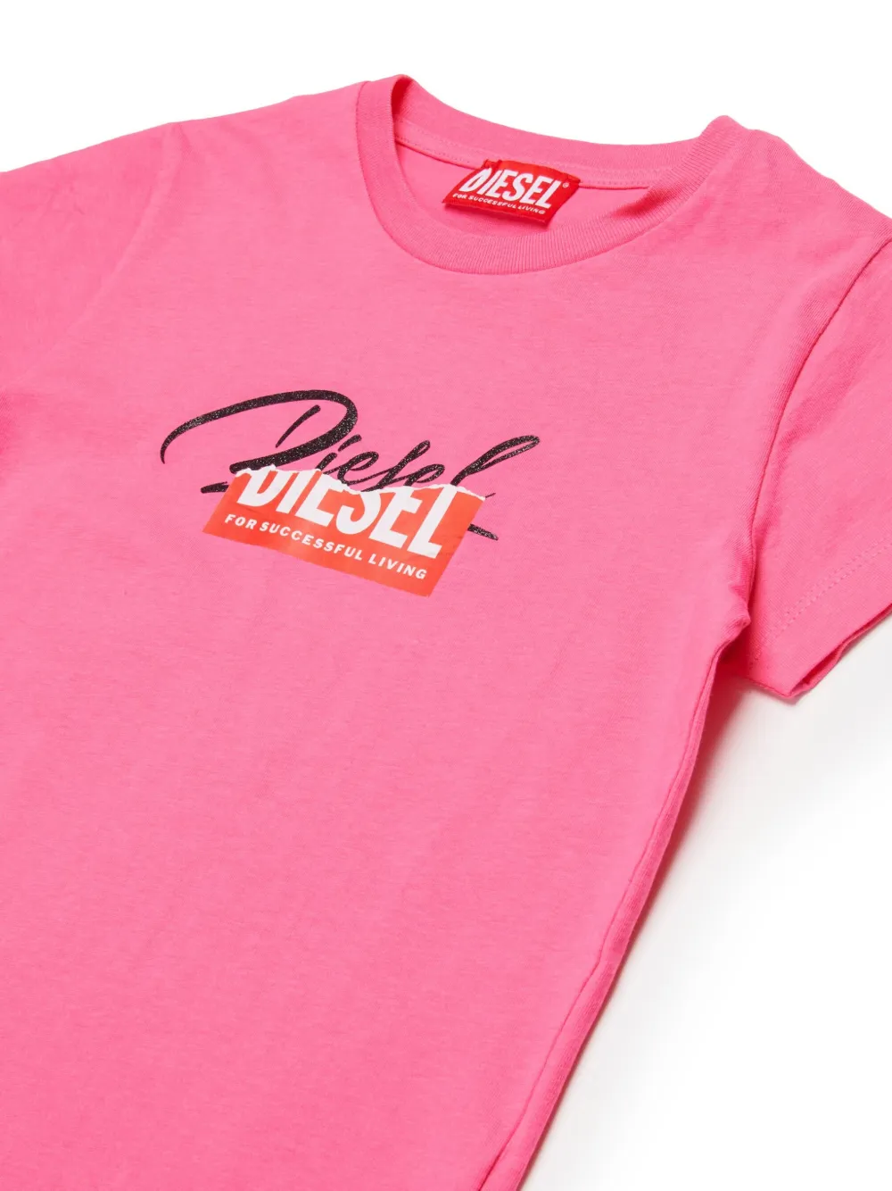 Diesel Kids Katoenen T-shirt met gerafelde logoprint Roze